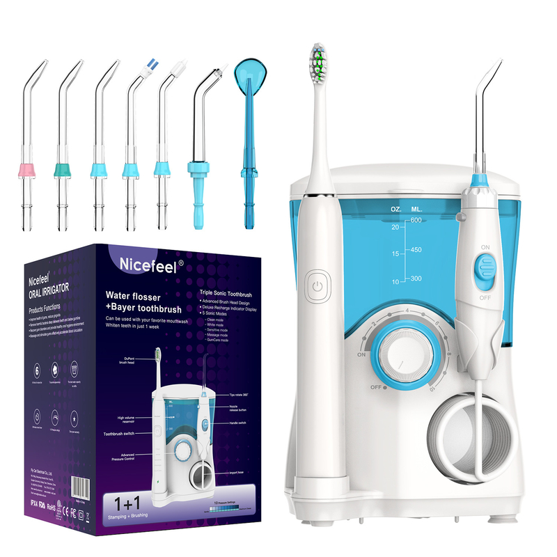 Spazzolino da denti idropulsore da 600 ml combinato, irrigatore orale e spazzolino elettrico in uno
