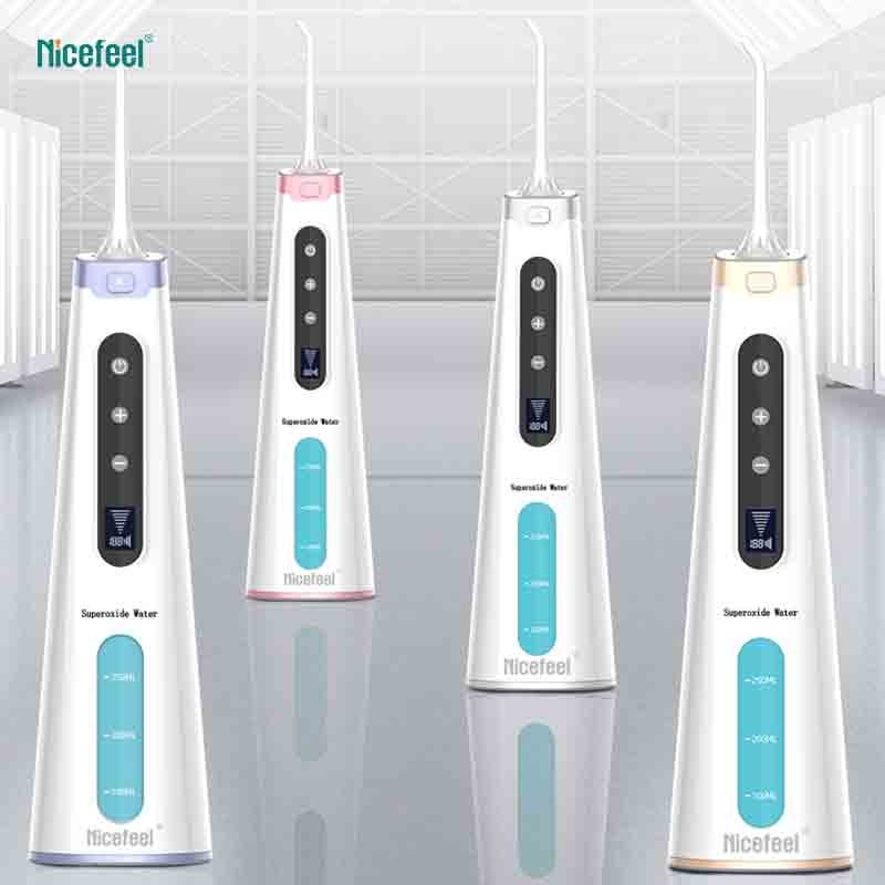 Irrigatore orale ad ozono terapeutico con serbatoio d'acqua da 600 ml con ugello rotabile a 360° Bianco